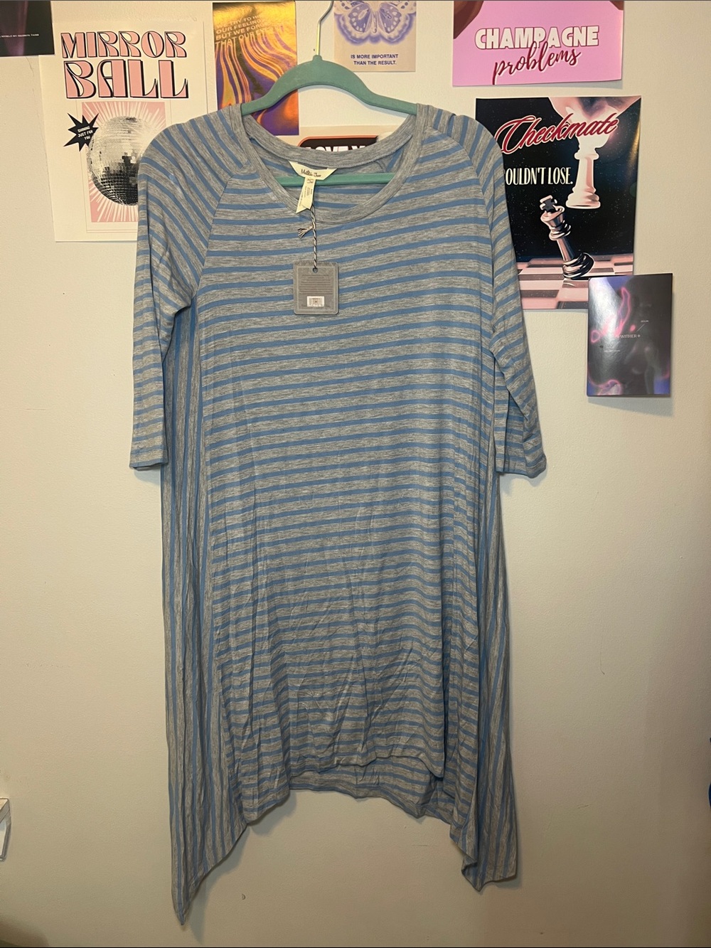 Matilda Jane Blue and Gray Striped Asymmetrical Tunic Dress